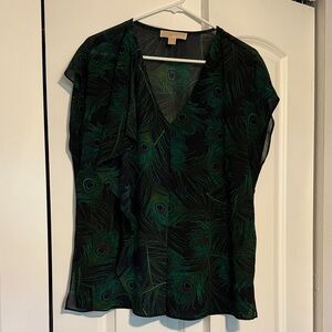 Michael Kors Green Peacock Feather Women's Top